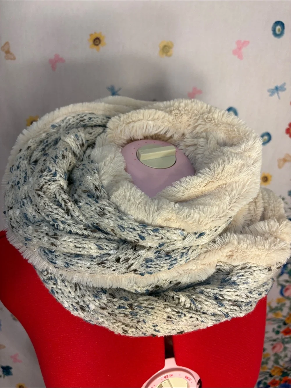 UGG - Cozy Knit and Sherpa Infinity Scarf - Cream and Heather Gray